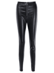 Inrosy leggings slim fitness crocodile simili cuir fermeture éclair taille haute femme mode décontracté pantalons noir