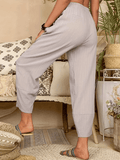 Inrosy pantalons en lin unicolore poches taille élastique femme casual mode ample décontracté bas