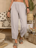 Inrosy pantalons en lin unicolore poches taille élastique femme casual mode ample décontracté bas