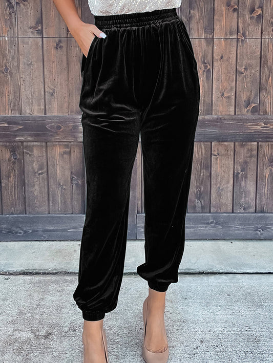 Inrosy pantalon carotte droit velours poches taille élastique femme casual mode décontracté