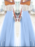 Inrosy robe longue avec dentelle mousseline fluide élégant bleu clair et blanc