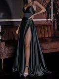 Inrosy robe longue demoiselle d'honneur fendue cuisse femme de bal noir