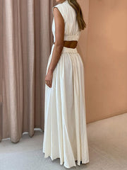 Inrosy robe longue découpes fluide poches fermeture éclair col roulé sans manches élégant femme boho décontracté