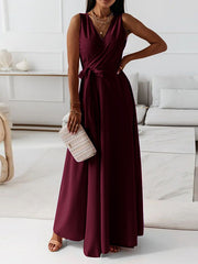 Inrosy robe longue fluide papillon nœud ceinture bretelle v-cou sans manches femme élégant bal de promo