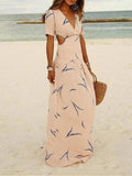 Inrosy robe longue découpes imprimé à fleurie v-cou épaules dénudées manches courtes femme bohème plage