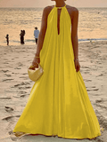 Inrosy robe longue fluide noeud papillon licou sans manches femme élégant ample décontracté de plage