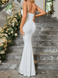 Inrosy robe longue moulante sirene bustier dos nu à fines brides sans manches femme élégant de soirée pour mariage