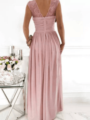 Inrosy robe longue dentelle fendu le côté fluide décolleté dos bretelle v-cou encolure en cœur sans manches femme élégant soirée