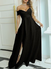 Inrosy robe longue fendu le côté col bateau manches courtes femme élégant de soirée bal de promo