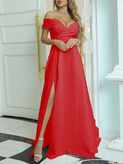 Inrosy robe longue fendu le côté col bateau manches courtes femme élégant de soirée bal de promo