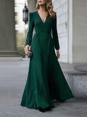Inrosy robe longue fluide nœud ceinture v-cou manches longues femme élégant soirée bal de promo cérémonie