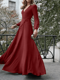 Inrosy robe longue fluide nœud ceinture v-cou manches longues femme élégant soirée bal de promo cérémonie