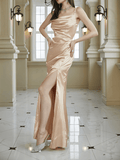 Inrosy robe longue moulante satin fendu dos nu à fines brides sans manches élégant de soirée pour mariage cocktail champagne