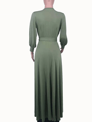 Inrosy robe longue fluide ceinture v-cou manches bishop manches longues femme casual élégant bal de promo automne