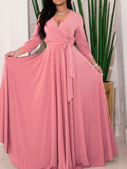 Inrosy robe longue fluide ceinture v-cou manches bishop manches longues femme casual élégant bal de promo automne