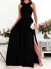 Inrosy robe longue fendu le côté fluide licou dos nu bretelle v-cou sans manches femme élégant soirée de promo cérémonie