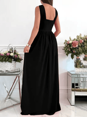 Inrosy robe longue fendu le côté fluide licou dos nu bretelle v-cou sans manches femme élégant soirée de promo cérémonie
