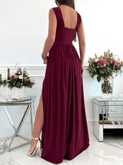 Inrosy robe longue fendu le côté fluide licou dos nu bretelle v-cou sans manches femme élégant soirée de promo cérémonie