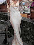 Inrosy robe dos benitier longue moulante dos nu à fines brides col bateau sans manches femme élégant de soirée cérémonie