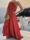 Inrosy robe longue irrégulière fendu fluide dos nu une épaule sans manches élégant mode promo de plage