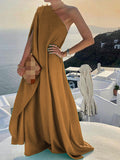 Inrosy robe longue irrégulière fendu fluide dos nu une épaule sans manches élégant mode promo de plage