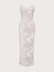 Inrosy robe longue brillante paillette moulante fleurie fendu beading dos nu à fines brides v-cou sans manches élégant mode de soirée
