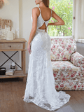 Inrosy robe longue moulante brodée dos nu à fines brides v-cou sans manches femme élégant de soirée pour mariage