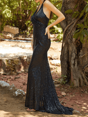 Inrosy robe longue brillante paillette moulante dos nu licou sans manches femme élégant mode soirée