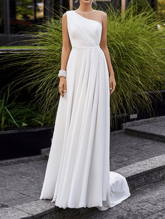 Inrosy robe longue tull boutons col rond sans manches élégant mode de soirée pour mariage