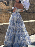Inrosy robe longue imprimé à fleurie mousseline noeud papillon bustier sans manches élégant vintage de soirée promo