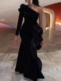Inrosy longue robe à volantée sirene une épaule femme élégant mode de soirée bal de promo