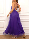 Inrosy robe longue brillante paillette tulle fendu le côté dos nu décolleté plongeant femme élégant de soirée