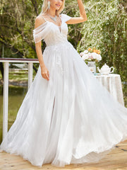 Inrosy robe longue v-cou dentelle sans manches fendu le côté tutu tulle décolleté dos femme élégant de soirée pour mariage champetre