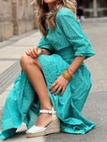 Inrosy robe longue géométrique florale boutonnage col chemise demi manches femme élégant bohème décontracté de plage