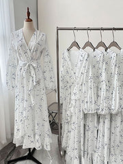 Inrosy robe longue imprime fleuri à pois irrégulière fendu le côté v-cou ceinture manches longues élégant décontracté de plage