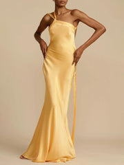 Inrosy robe longue en satin une épaule moulante ceinture dos nu sans manches femme élégant décontracté de soirée invité mariage