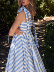 Inrosy robe longue rayé nœud bretelle sans manches femme casual doux élégant audrey hepburn décontracté vintage