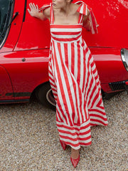 Inrosy robe longue rayé nœud bretelle sans manches femme casual doux élégant audrey hepburn décontracté vintage