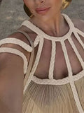 Inrosy robe longue découpes coton lin dos nu licou sans manches femme bohème lâche ample décontracté de plage