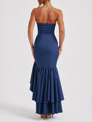 Inrosy robe longue irrégulière volantée fendu le côté à sirene bustier sans manches femme élégant de soirée