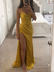 Inrosy robe longue moulante fendu le côté bustier dos nu à fines brides sans manches femme de soirée pour mariage