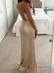 Inrosy robe longue moulante fendu le côté bustier dos nu à fines brides sans manches femme de soirée pour mariage