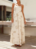 Inrosy longue robe découpes imprimé à fleurie à fines brides dos nu femme bohème décontracté de plage