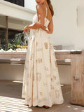 Inrosy longue robe découpes imprimé à fleurie à fines brides dos nu femme bohème décontracté de plage