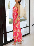 Inrosy robe longue découpes moulante imprimé tropicale feuille bustier sans manches femme élégant de cocktail plage
