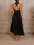 Inrosy robe longue licou plissé dos nu sans manches femme élégant ample cocktail bal de promo