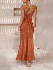 Inrosy robe demoiselle d'honneur en satin moulante licou dos nu sans manches femme élégant invité mariage de soirée champetre