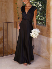 Inrosy robe demoiselle d'honneur en satin moulante sirene v-cou mancherons femme élégant mode de soirée pour mariage
