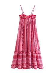 Inrosy longue robe imprimé à fleurie crochet robe à volantée frange à fines brides sans manches femme décontracté ample de plage