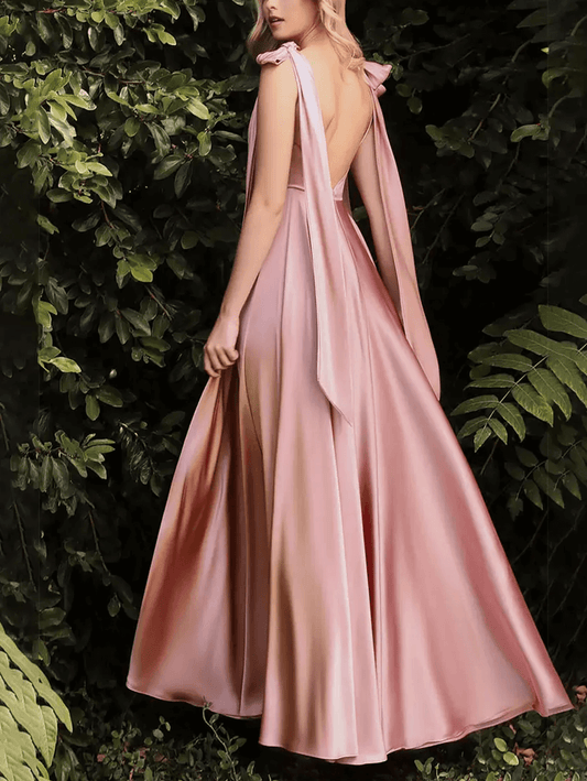 Inrosy robe longue bretelle noeud papillon dos nu sans manches femme élégant de soirée cérémonie pour mariage